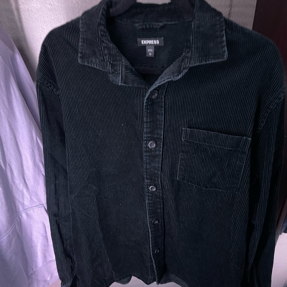 Express Black Corduroy Button Down Shirt